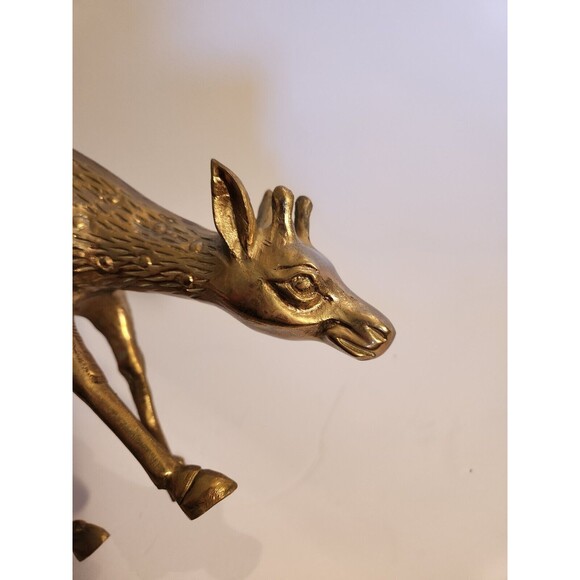 Mid Century Vintage Brass Spotted Deer Doe Large Figurine 10" X 8" - Picture 7 of 7
